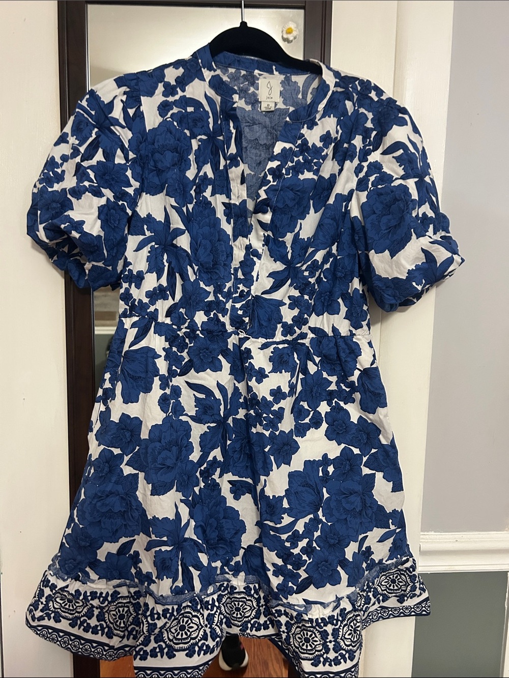 Joie White Mini Dress with Blue Floral Embroidery